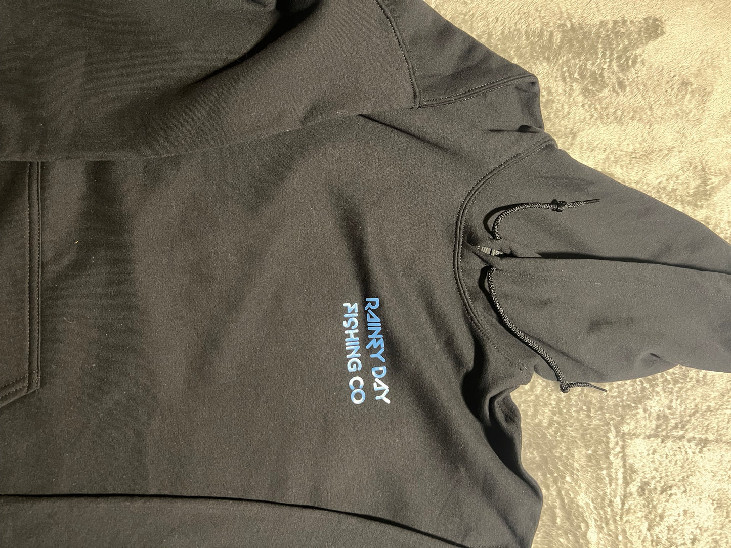 Xl light blue logo black hoodie